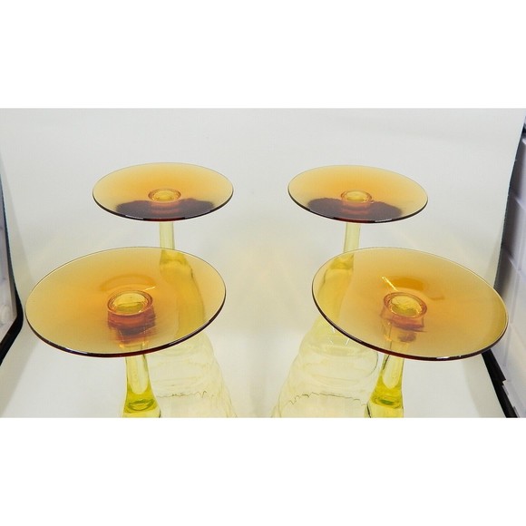 Utility Glass Works Cambodia Ware Vaseline Amber Foot Wine Water Goblet Pair 4 - Picture 14 of 15